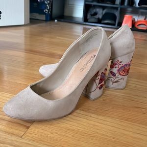 Nude Suede Embroidered Block heels
